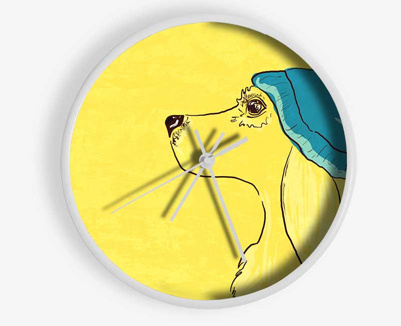 Yellow Dog With Blue Hat Clock - Wallart-Direct UK