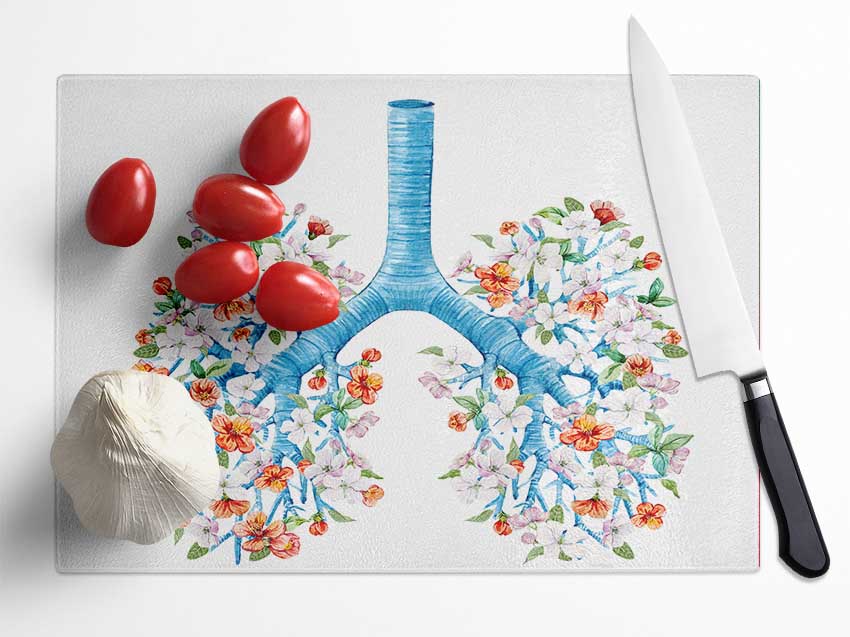 Tree Blossom Lungs Glass Chopping Board