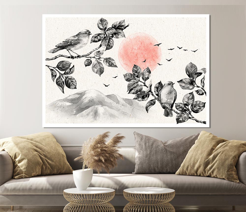 Branches Over The Japanese Sunet Print Poster Wall Art