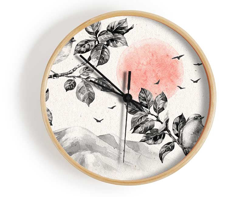 Branches Over The Japanese Sunet Clock - Wallart-Direct UK