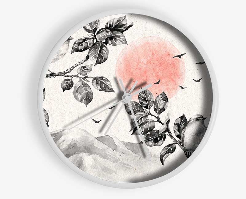 Branches Over The Japanese Sunet Clock - Wallart-Direct UK