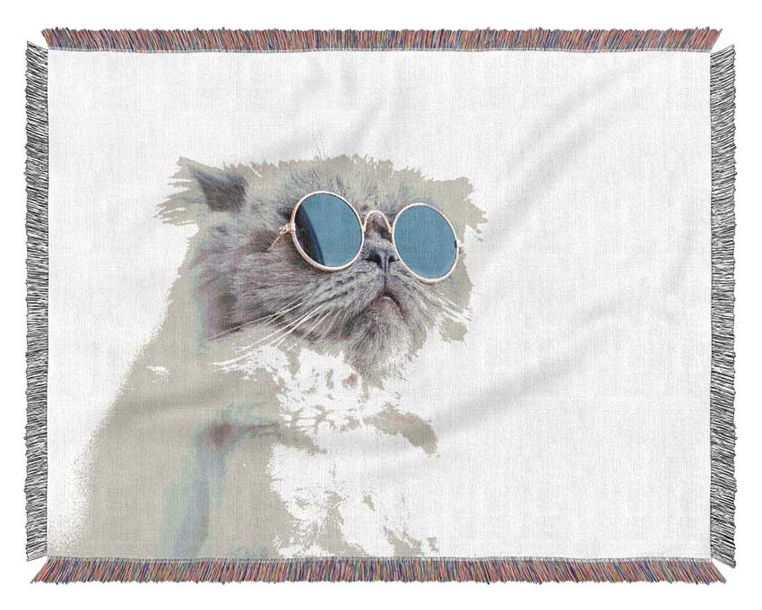 The Cat In Glasses Woven Blanket