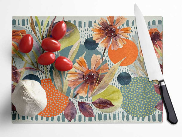 Cut Out Flowers On Abstract Glass Chopping Board