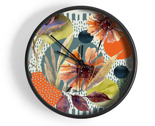 Cut Out Flowers On Abstract Clock - Wallart-Direct UK