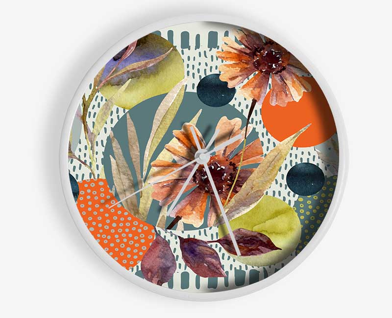 Cut Out Flowers On Abstract Clock - Wallart-Direct UK