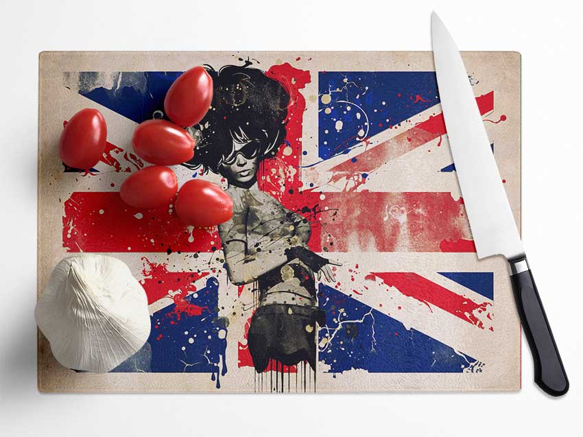 Union Jack Woman Side Glass Chopping Board