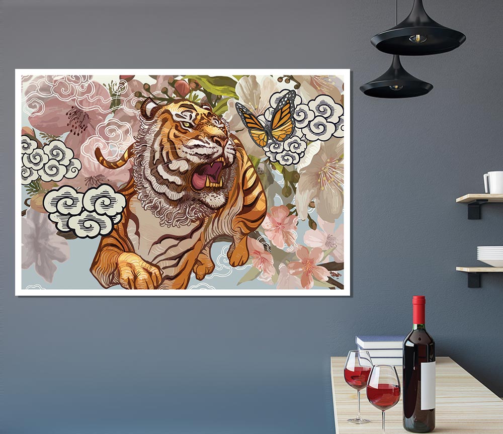 The Tiger Floral Print Poster Wall Art