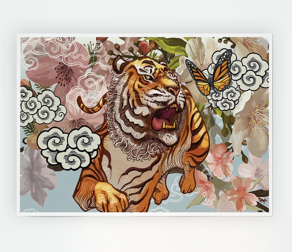 The Tiger Floral Print Poster Wall Art