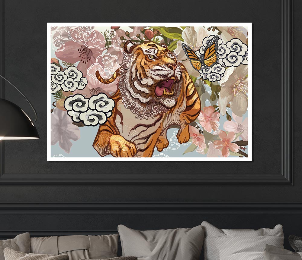 The Tiger Floral Print Poster Wall Art