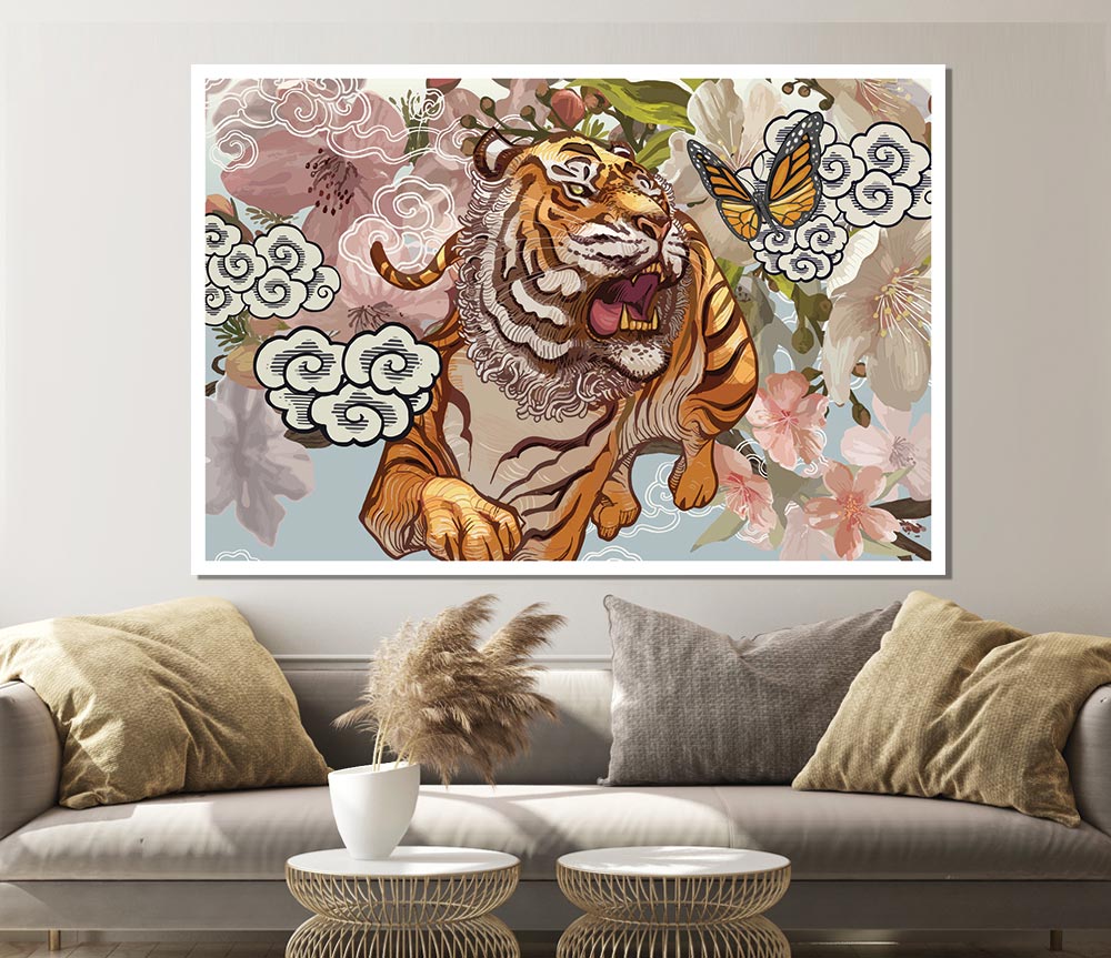 The Tiger Floral Print Poster Wall Art