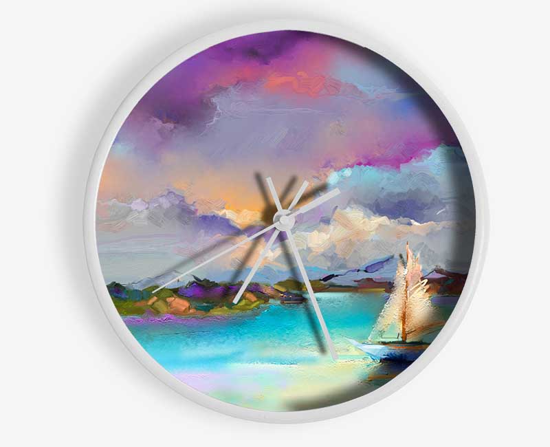 Turquoise Boating Lake Clock - Wallart-Direct UK