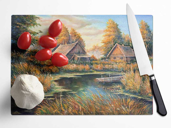 Countryside Cabins On The Lake Glass Chopping Board