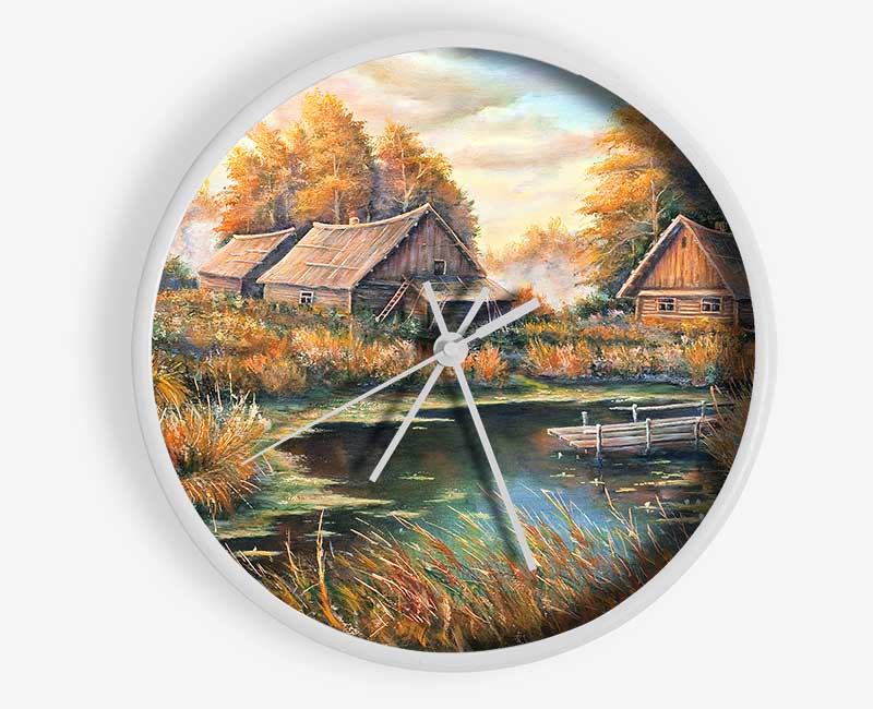 Countryside Cabins On The Lake Clock - Wallart-Direct UK