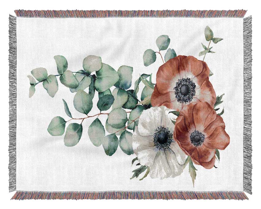 Green Leafed Flower Trio Woven Blanket