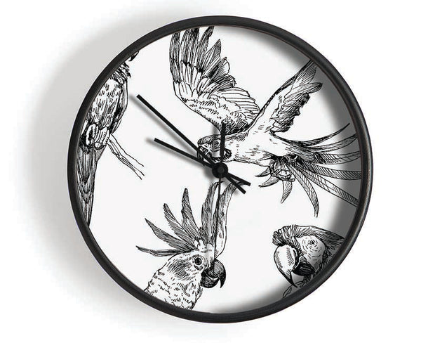 Parrots In Flight Illustration Clock - Wallart-Direct UK