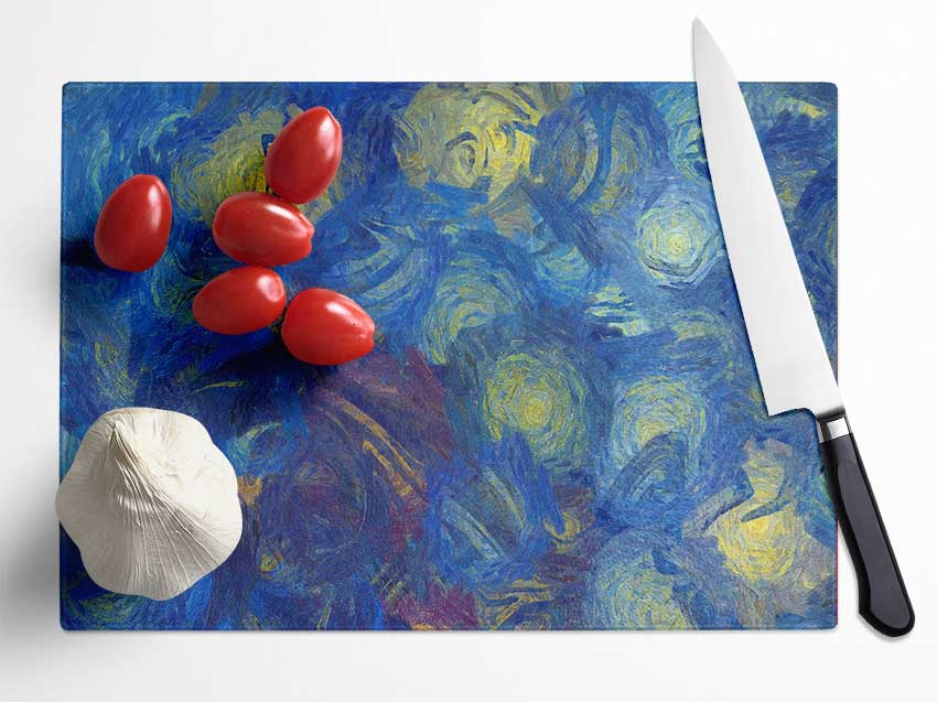 Bright Lights In Blue Glass Chopping Board