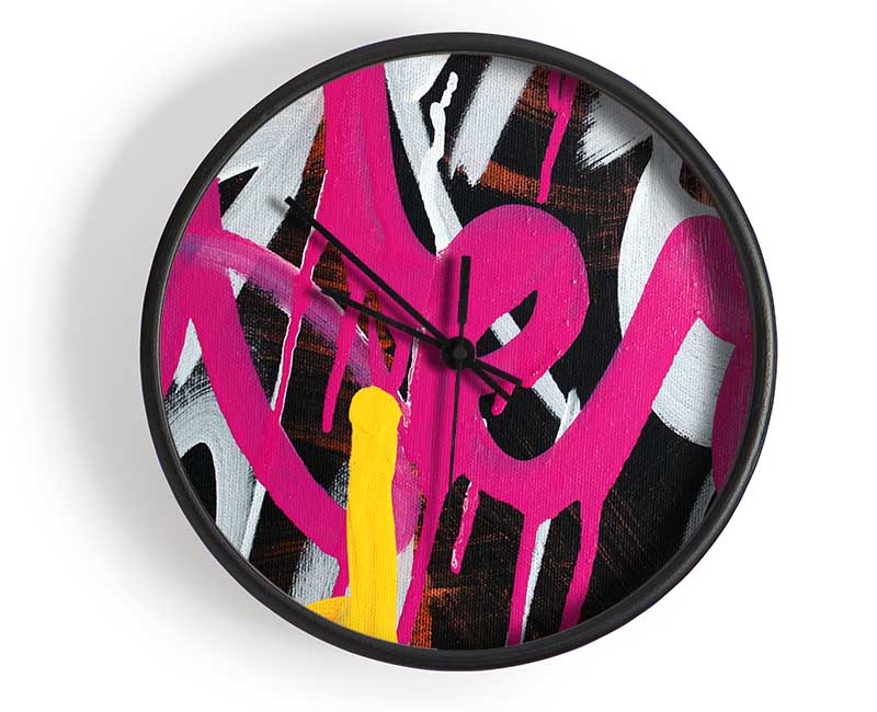 Swirl Of Pink Graffiti Clock - Wallart-Direct UK