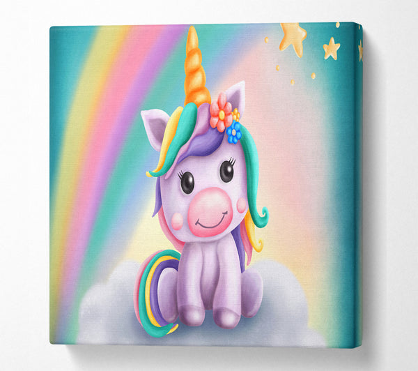 A Square Canvas Print Showing Unicorn Rainbow Happy Square Wall Art