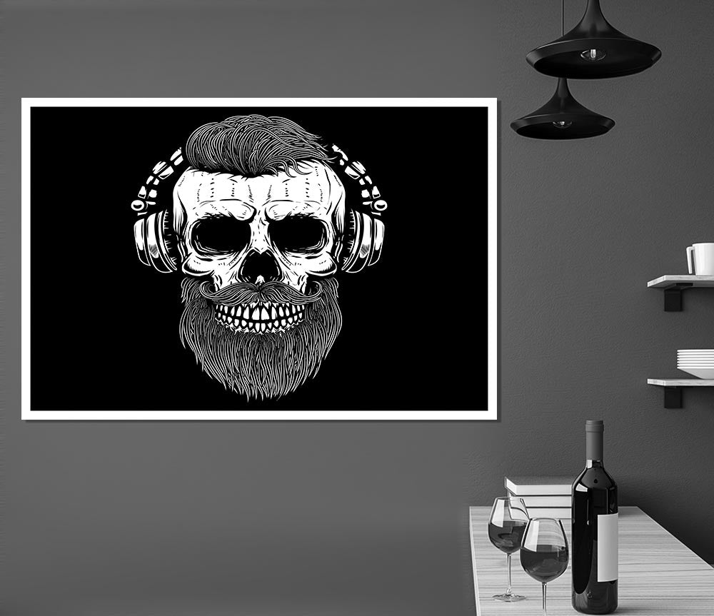 Dj Headphones Skull Beard Print Poster Wall Art