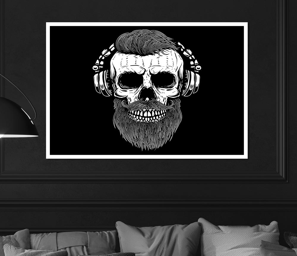 Dj Headphones Skull Beard Print Poster Wall Art