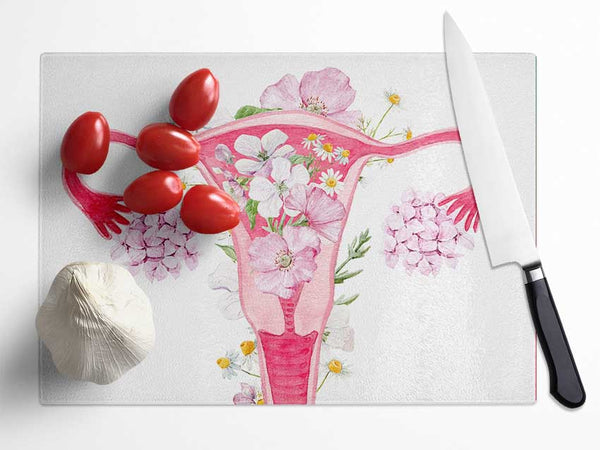 Floral Female Anatomy Glass Chopping Board