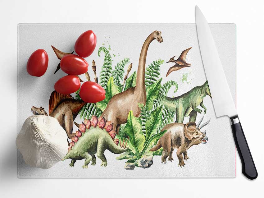 Dinosaur Crew Glass Chopping Board