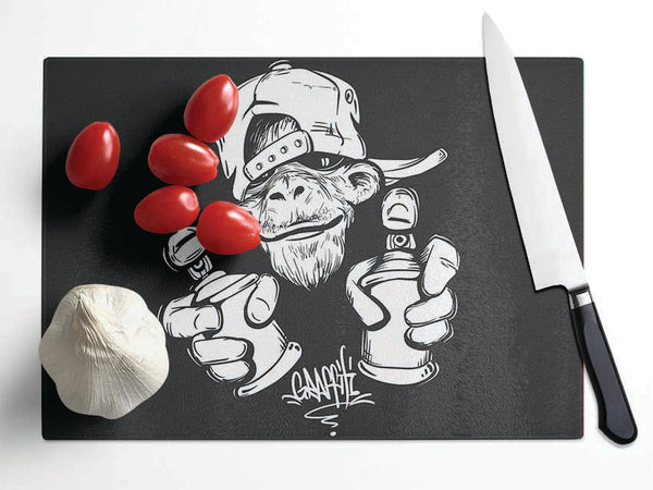 Spray Can Monkey Glass Chopping Board