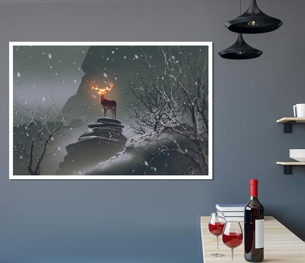 Fire Stag Print Poster Wall Art