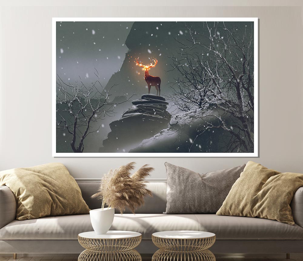 Fire Stag Print Poster Wall Art