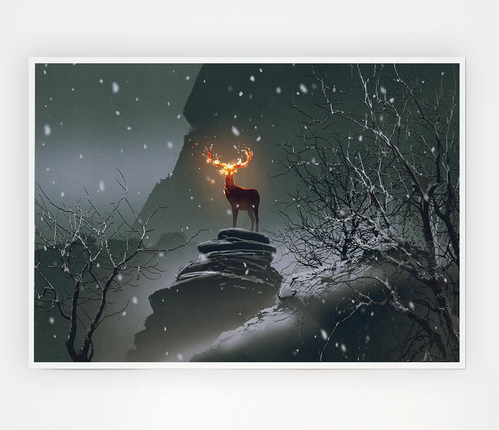 Fire Stag Print Poster Wall Art