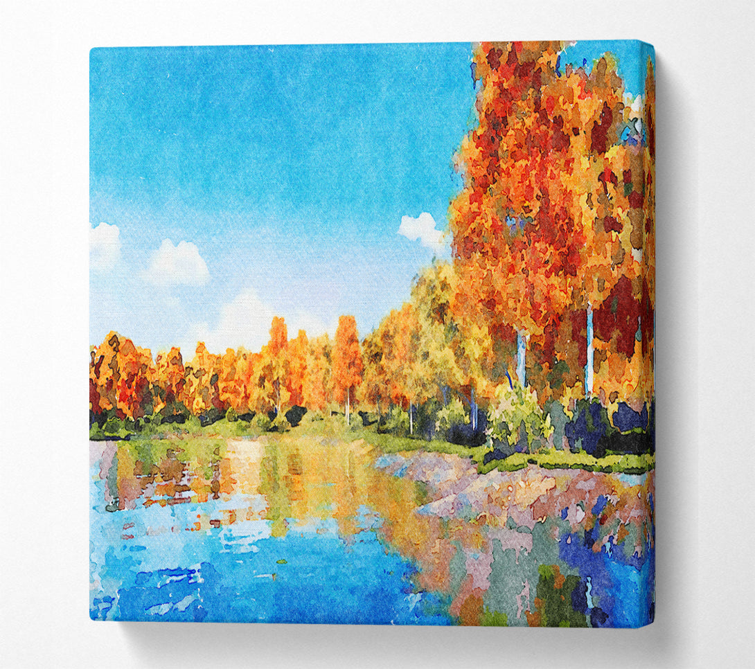 A Square Canvas Print Showing Vibrant Orange Trees Square Wall Art