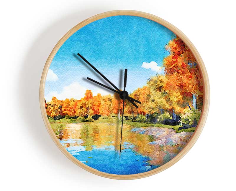 Vibrant Orange Trees Clock - Wallart-Direct UK