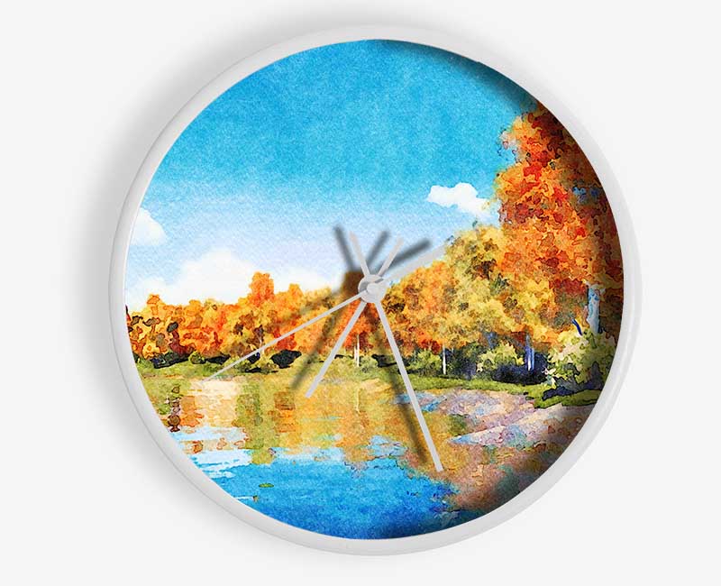 Vibrant Orange Trees Clock - Wallart-Direct UK