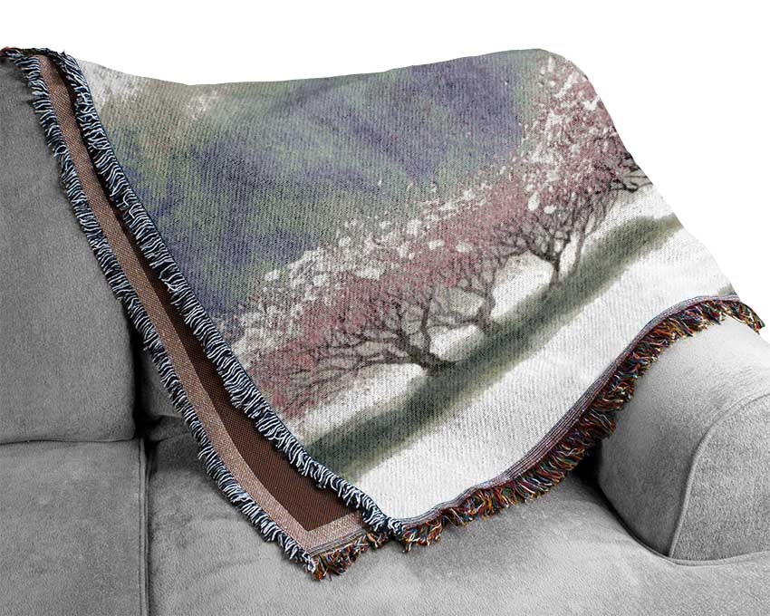 Pink Blossom Dusk Woven Blanket