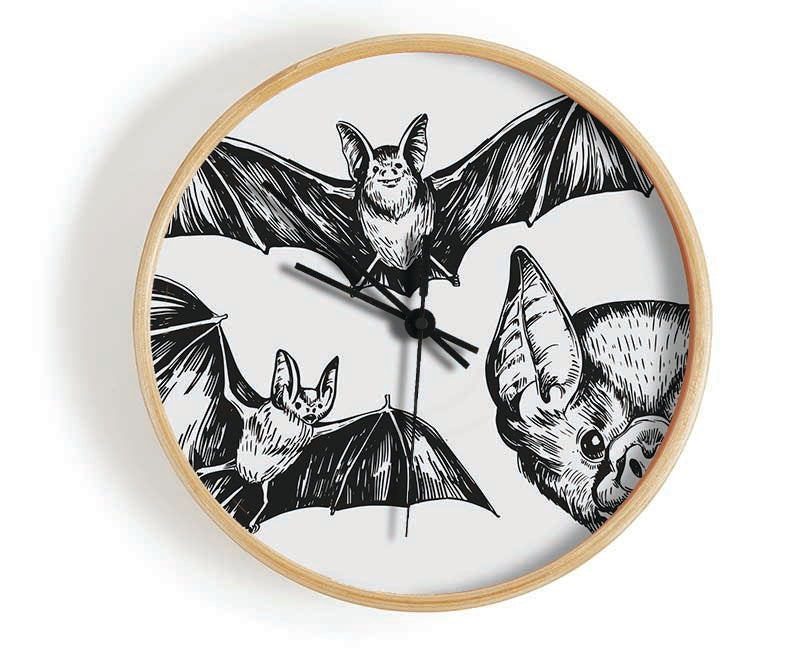 The Trio Of Bat Illustrations Clock - Wallart-Direct UK