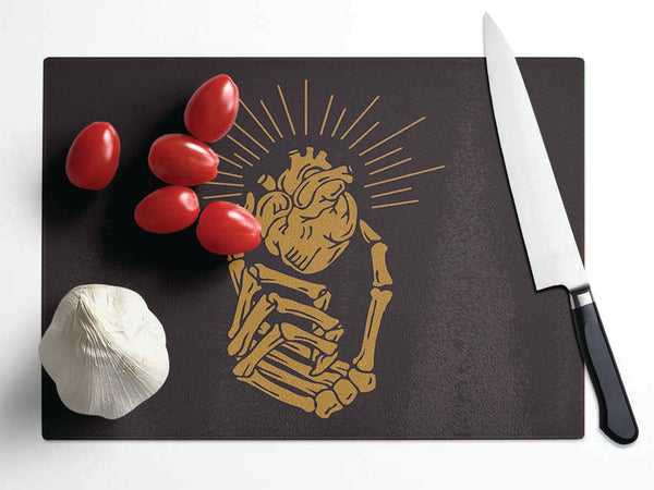 Skeleton Hand On Heart Glass Chopping Board