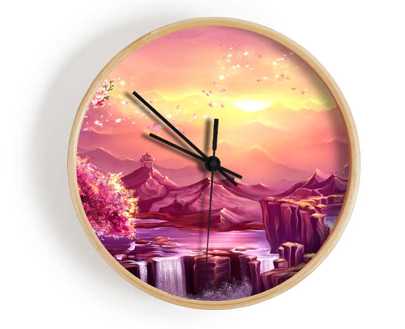 Beautiful Pink Blossom Waterfall Clock - Wallart-Direct UK