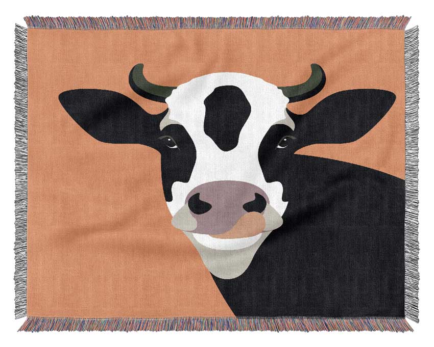 The Cow On Orange Woven Blanket