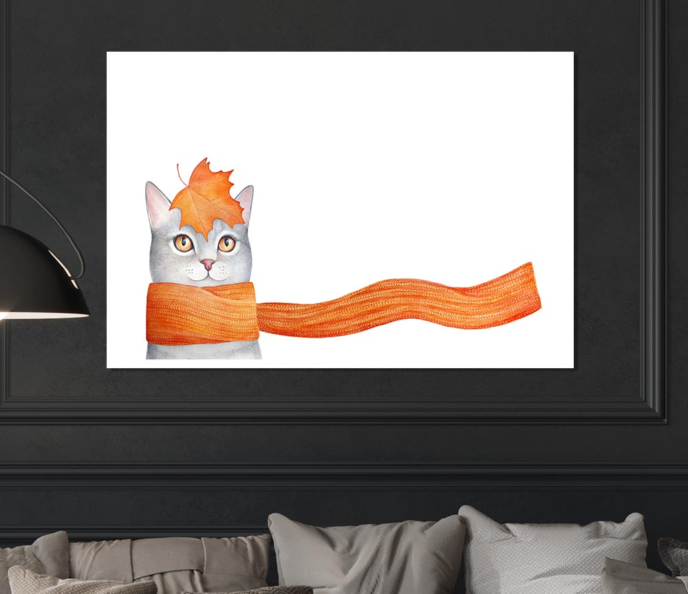 Cat With An Orange Scarf Print Poster Wall Art