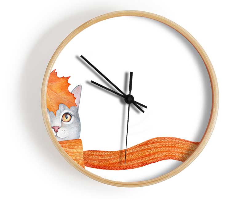 Cat With An Orange Scarf Clock - Wallart-Direct UK