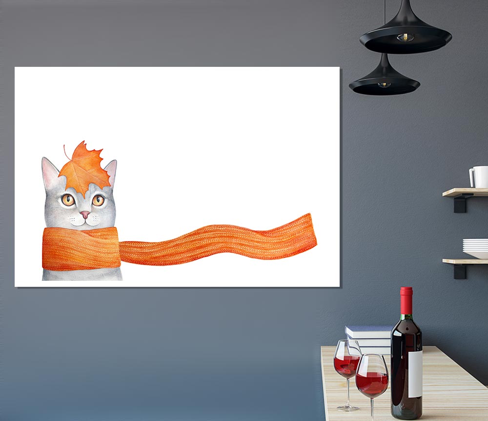 Cat With An Orange Scarf Print Poster Wall Art