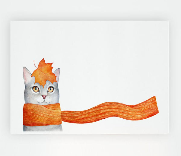 Cat With An Orange Scarf Print Poster Wall Art