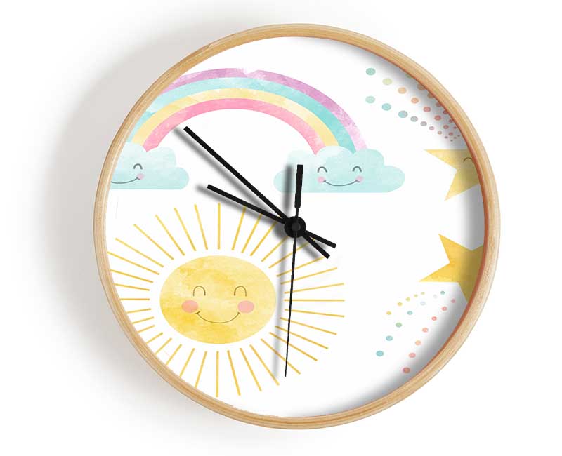 Happy Rainbow And Clouds Clock - Wallart-Direct UK