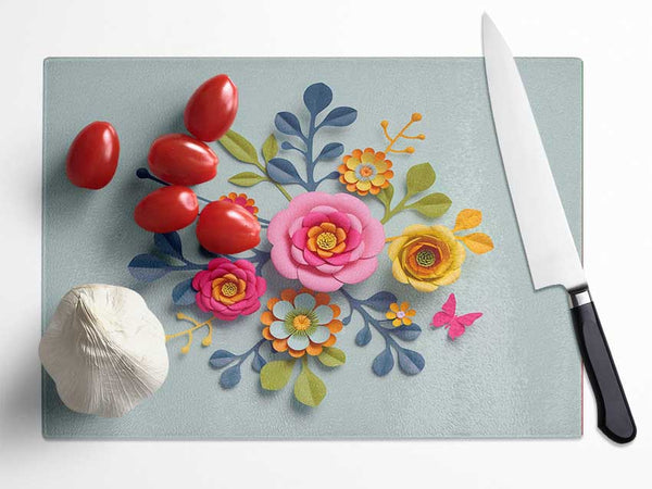 Three Dimensional Flowers Glass Chopping Board