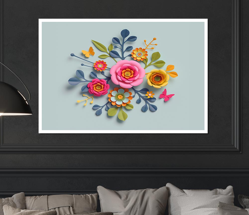 Three Dimensional Flowers Print Poster Wall Art