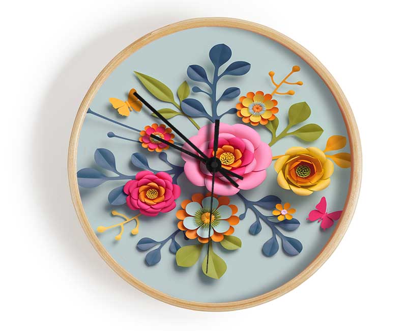 Three Dimensional Flowers Clock - Wallart-Direct UK