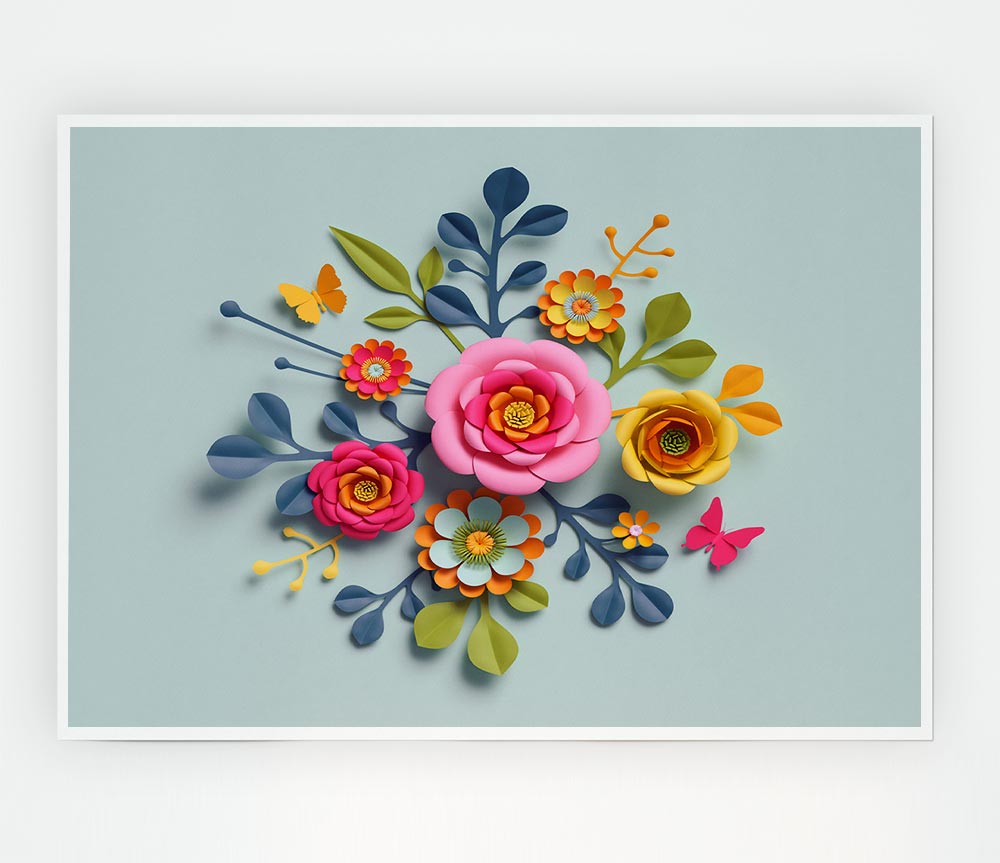 Three Dimensional Flowers Print Poster Wall Art