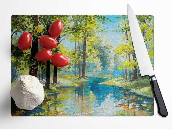 The Forest Painting Green Glass Chopping Board