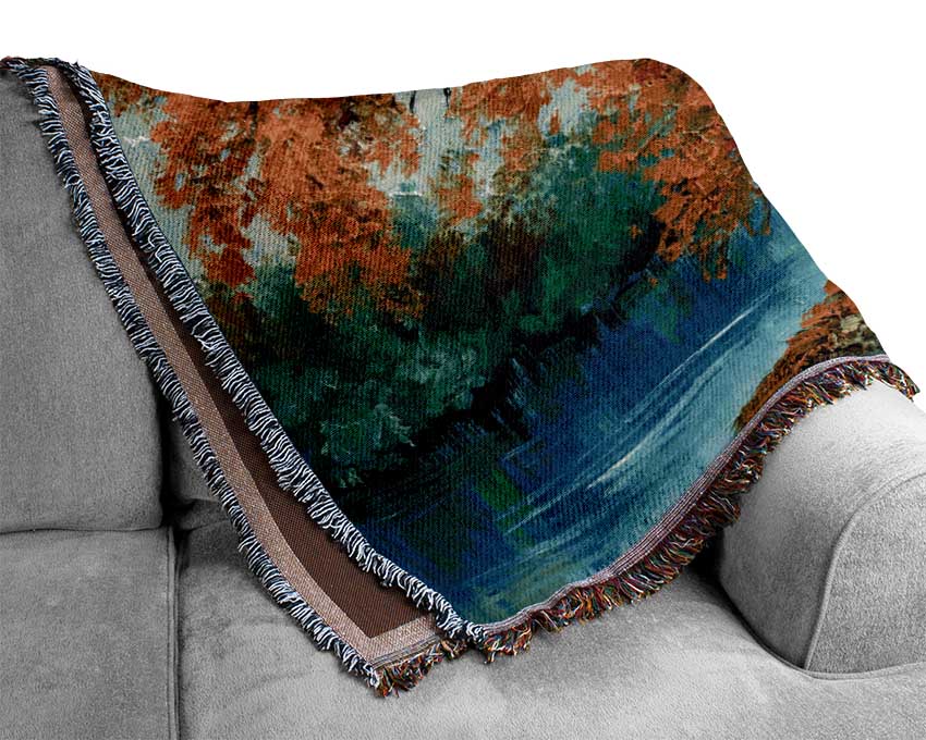 Autumn Tree Branches Painting Woven Blanket