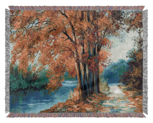 Autumn Tree Branches Painting Woven Blanket